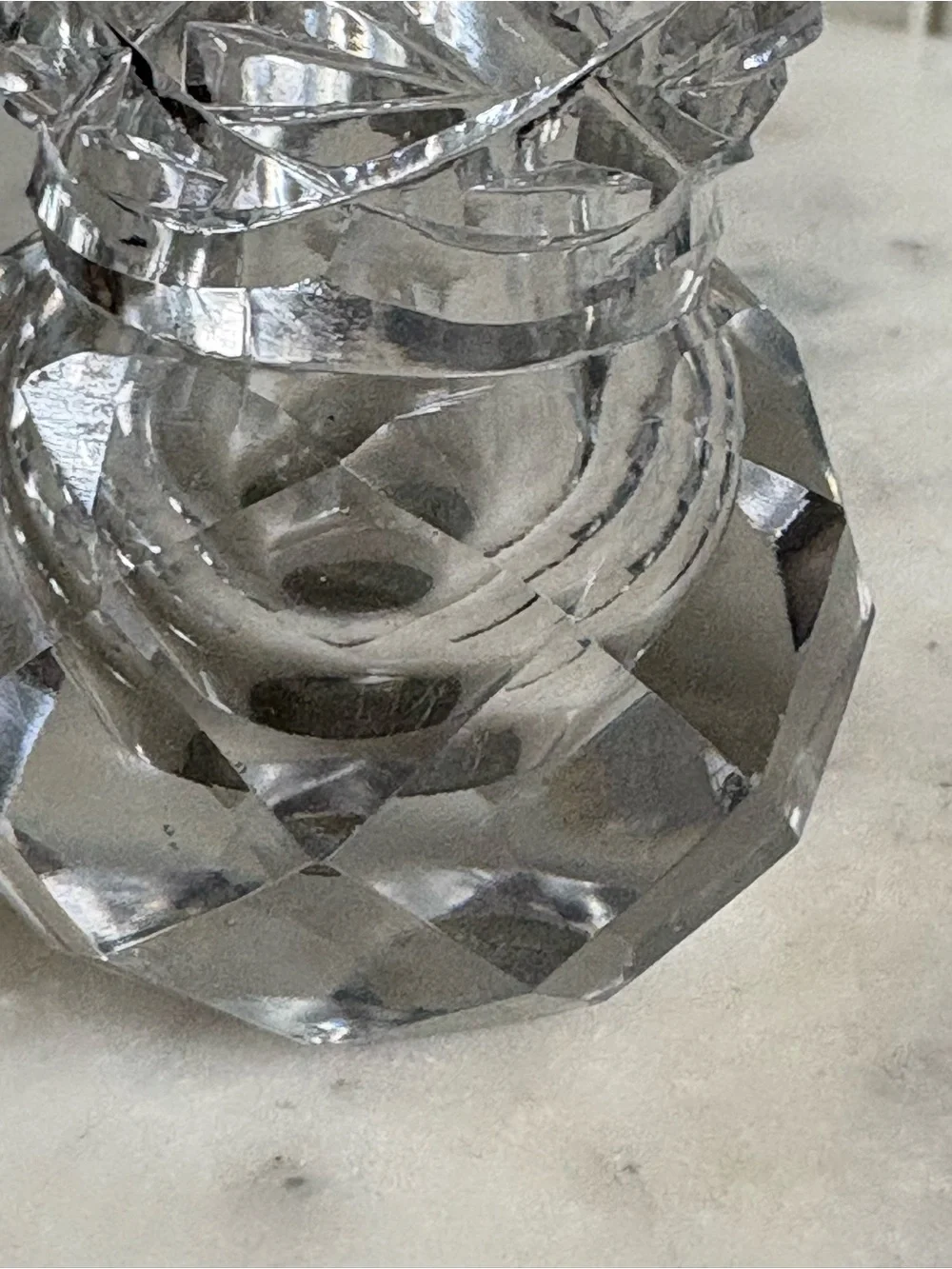 Vintage Diamond Cut Glass Bud Vase/Toothpick Holder VTG Retro Collectible Granny